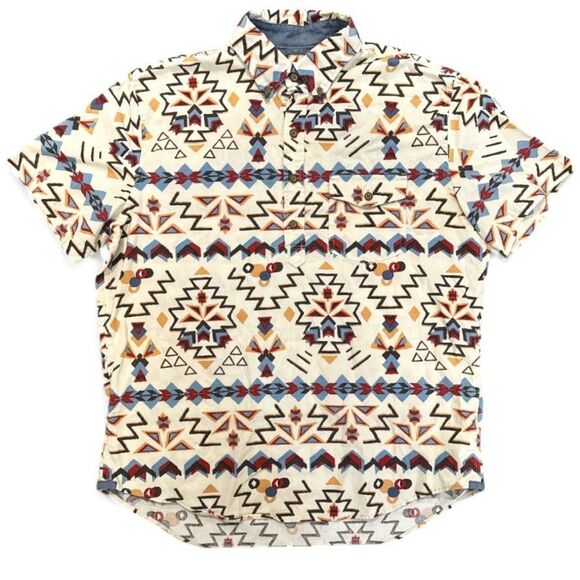 American Eagle Classic Fit Aztec Southwestern Print Half Button Up Shirt Medium - Picture 1 of 9